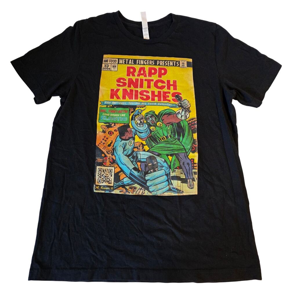MF DOOM "Rapp Snitch Knishes" Comic Graphic Tee Hip Hop Black Large